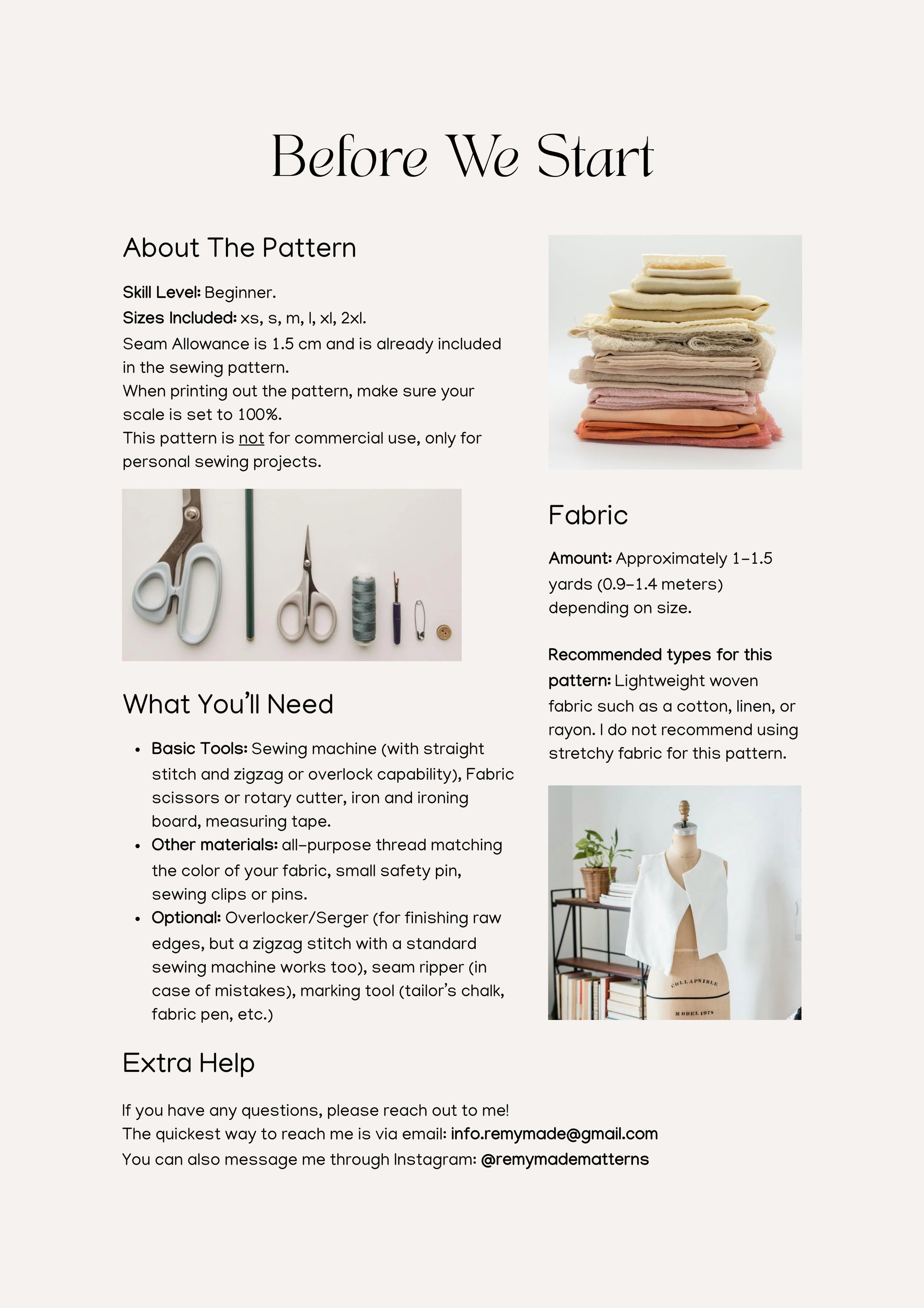 Elodie Top sewing pattern – blouse pattern sewing guide showing materials and tools needed before starting.