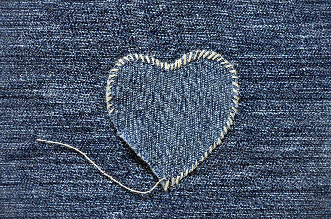 stitched denim heart patch
