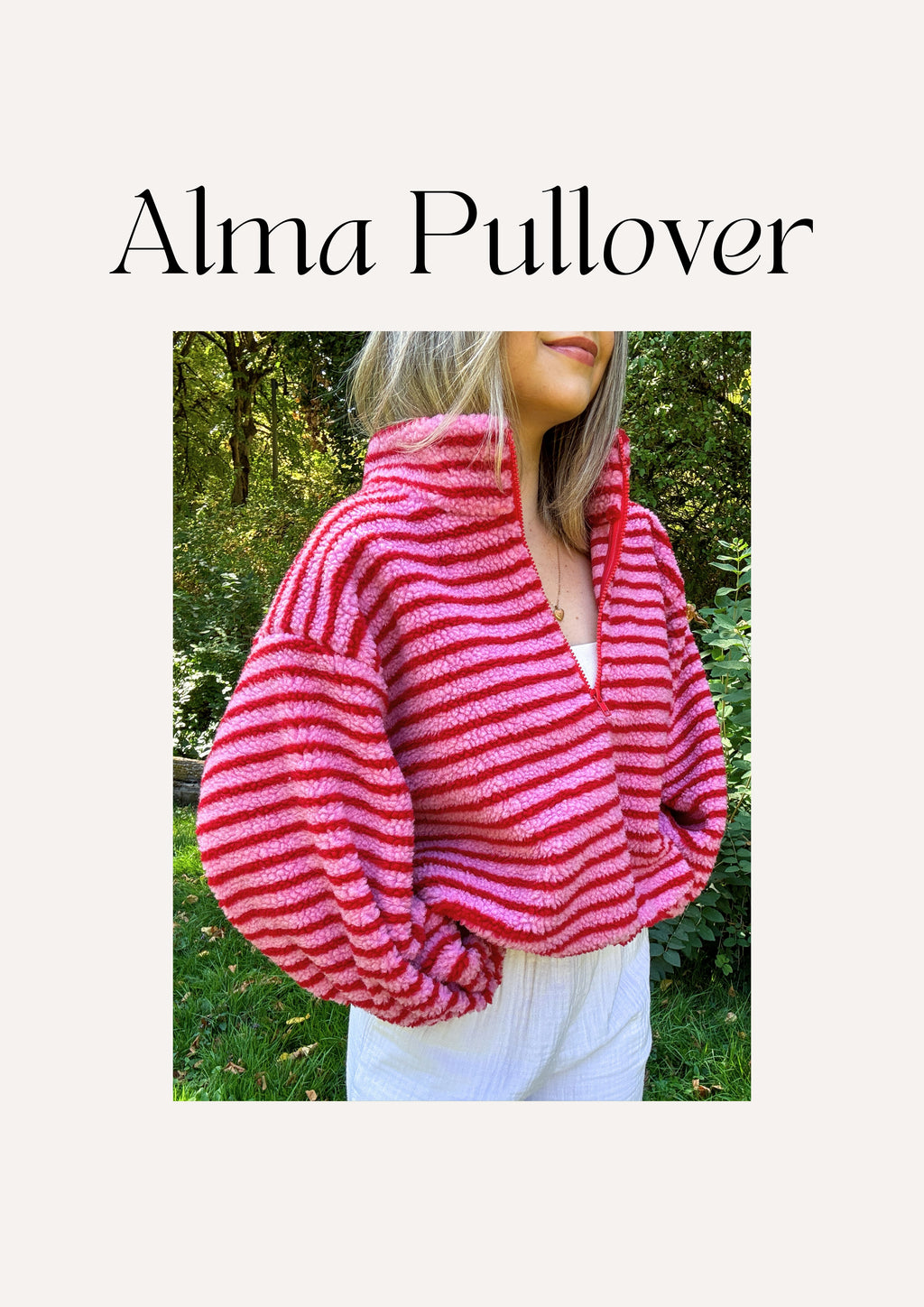 Alma pullover sewing pattern – beginner-friendly pullover showing the finished pullover design.