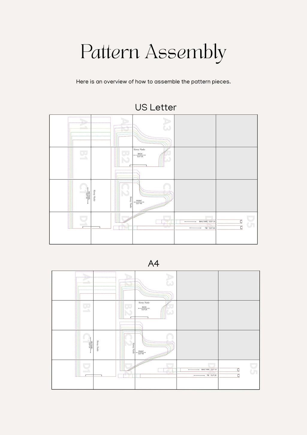 Elodie Top sewing pattern – blouse pattern assembly guide showing how to print and put together pattern pieces.