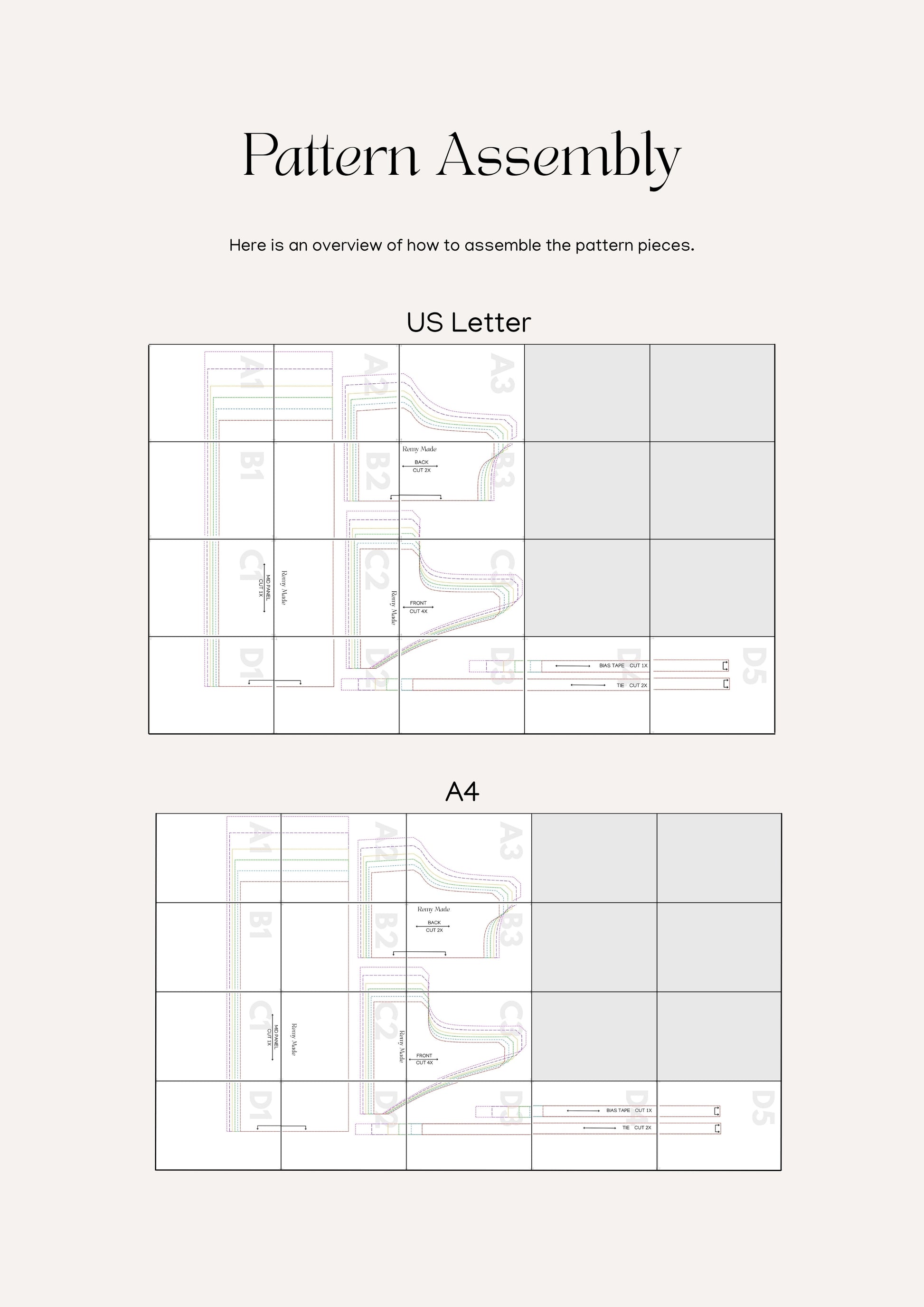 Elodie Top sewing pattern – blouse pattern assembly guide showing how to print and put together pattern pieces.