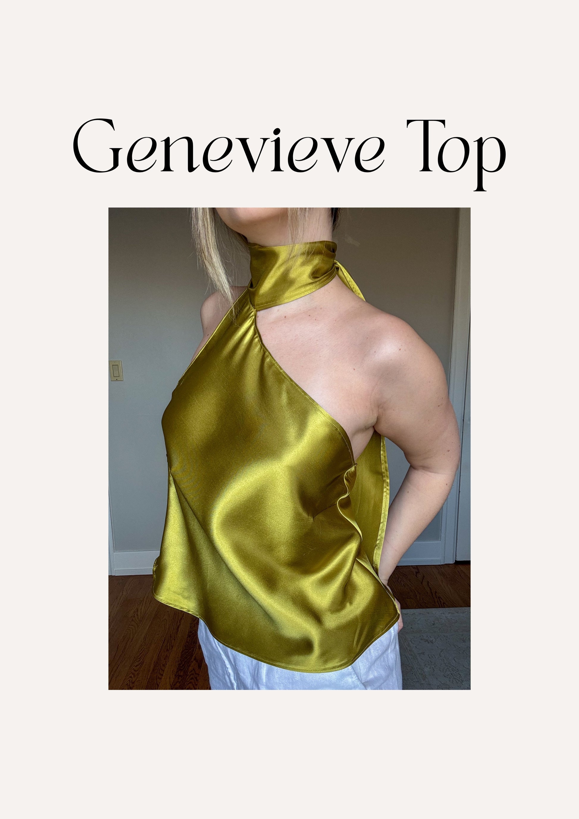 Genevieve Top sewing pattern – beginner-friendly top pattern showing the finished blouse design.
