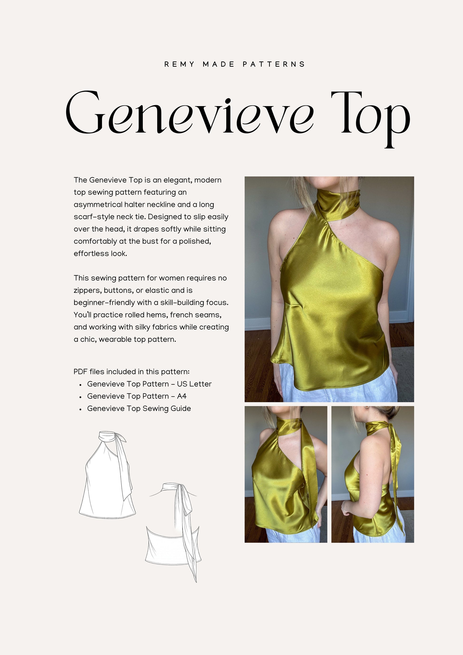 Genevieve Top sewing pattern  – top pattern product details including features and sewing instructions.