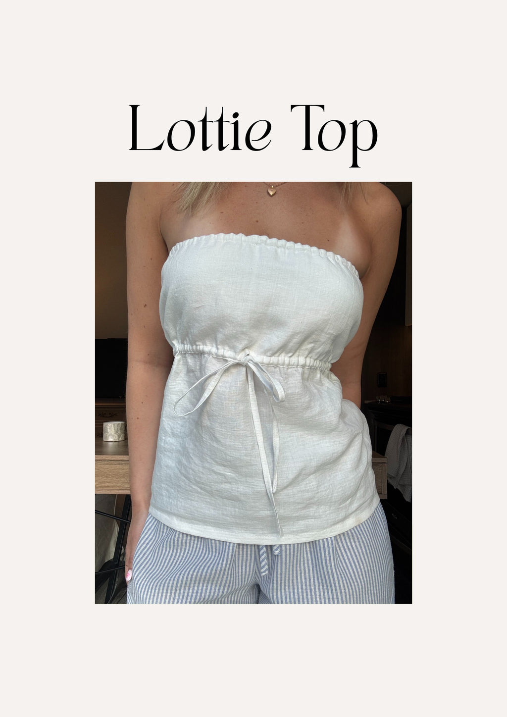 Lottie Top sewing pattern – beginner-friendly blouse pattern showing the finished top design.