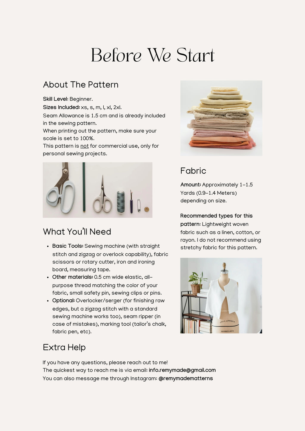 Lottie Top sewing pattern – blouse pattern sewing guide showing materials and tools needed before starting.