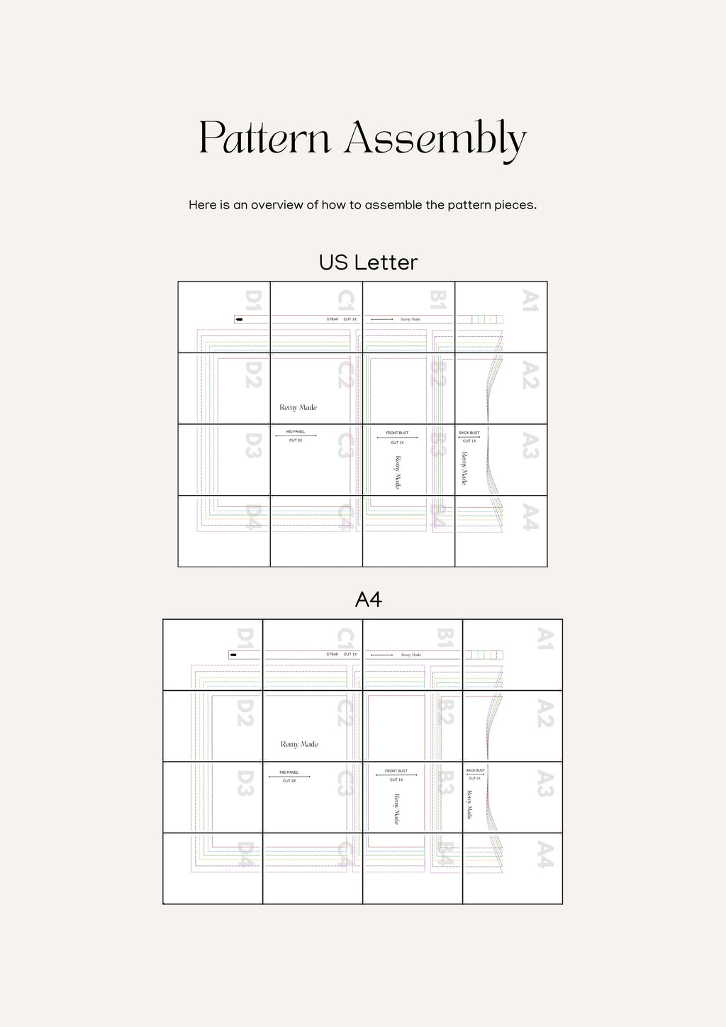 Sewing guide for women's top pattern showing assembly information to sew Lottie Top garment