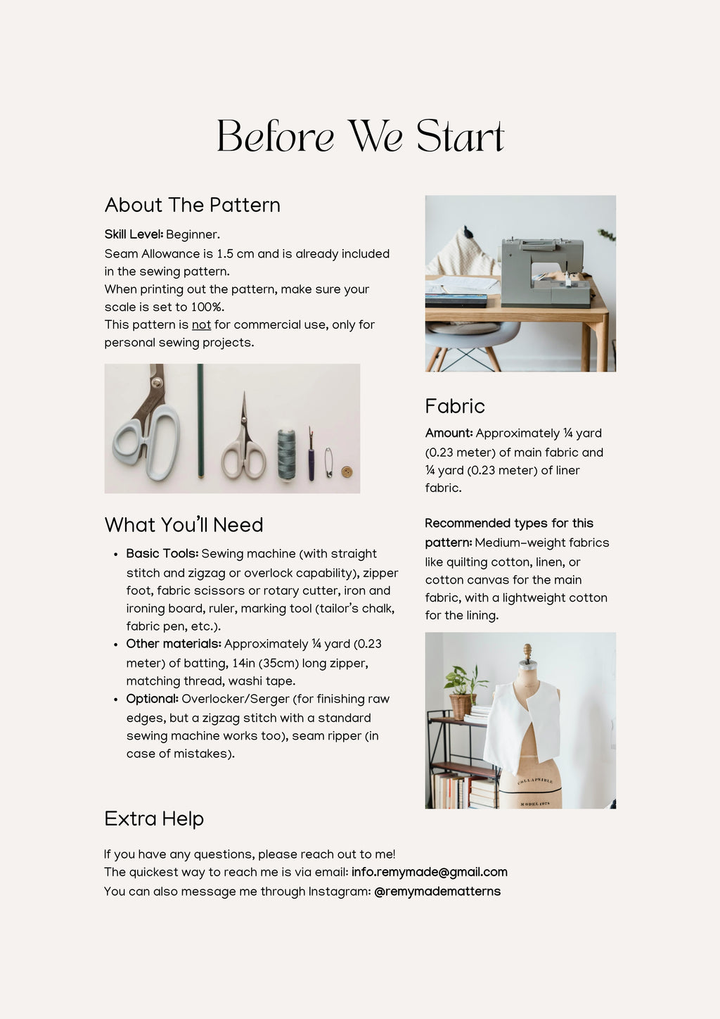 Quilted Makeup Bag free sewing pattern – bag pattern sewing guide showing materials and tools needed before starting.