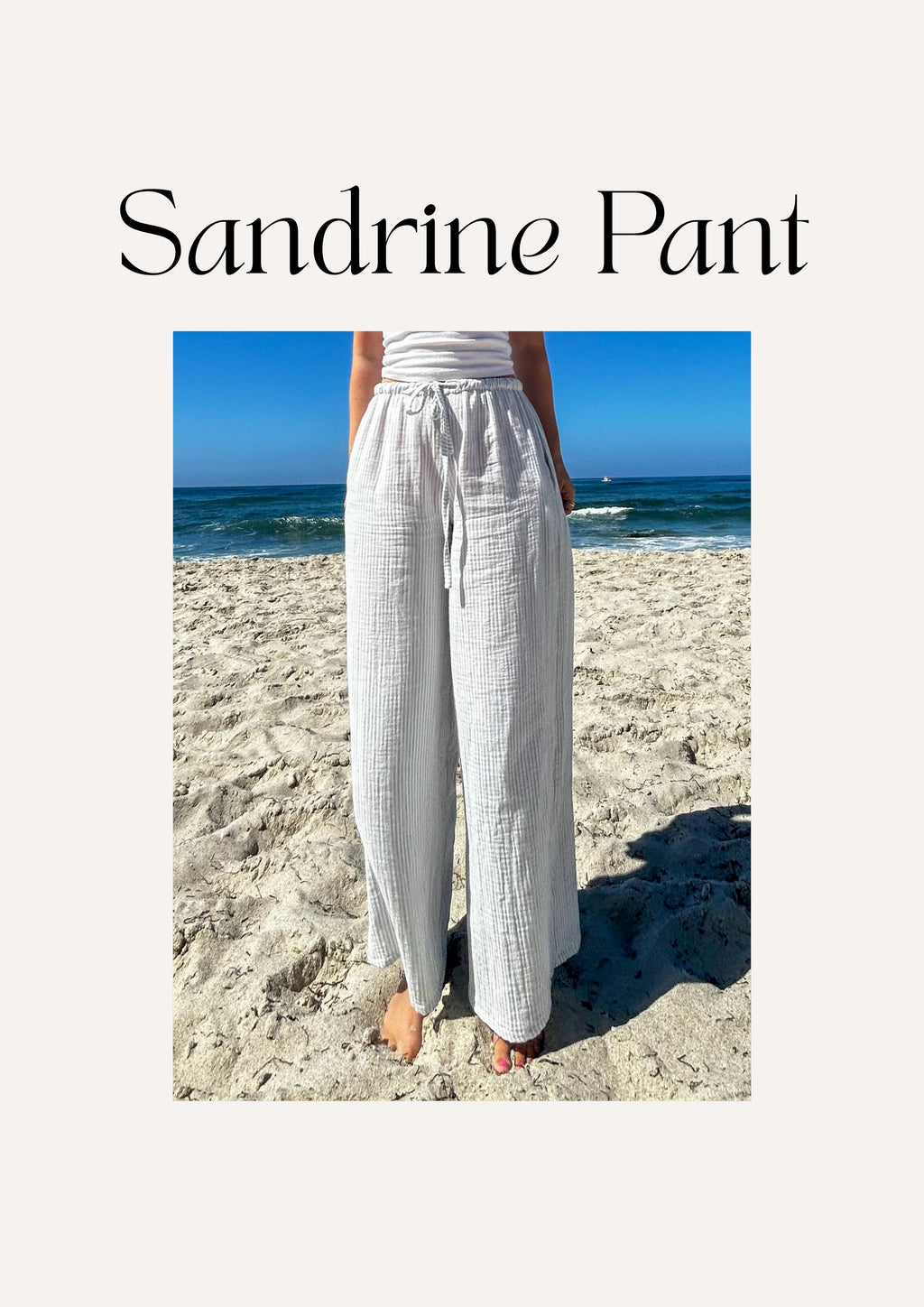 Sandrine Pant sewing pattern – beginner-friendly pants pattern showing the finished trouser design.